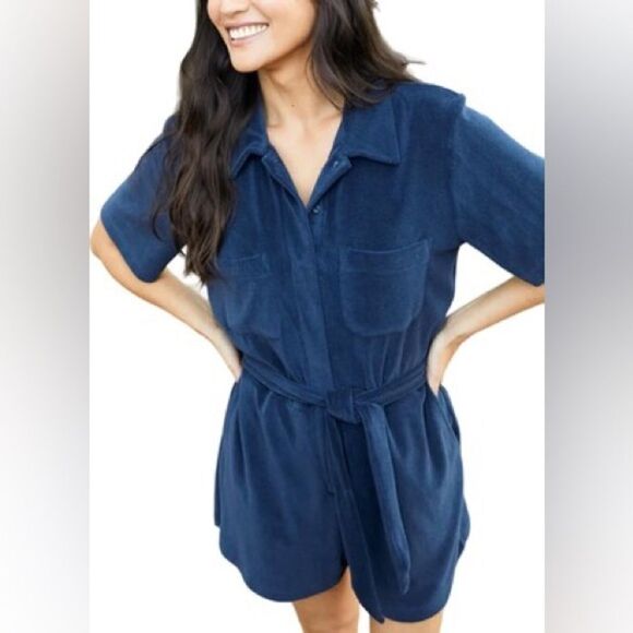 Outerknown New with Tags Terrycloth Romper Size M Navy Blue Beach Summer - Picture 1 of 9